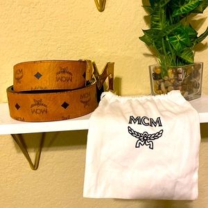 Mcm Flat M 24k gold-plated Belt Leather, Cognac